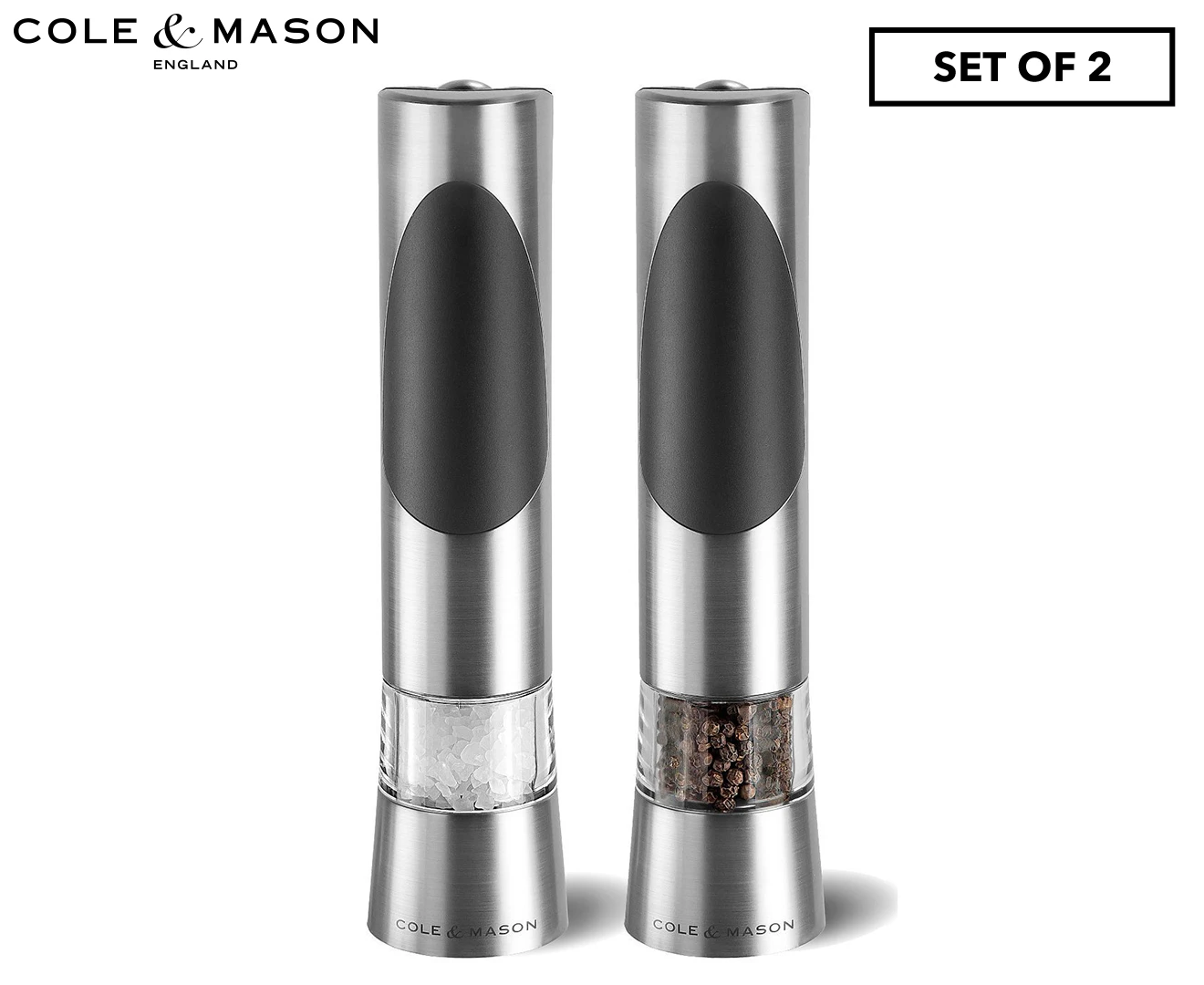 Cole & Mason Richmond Electronic Salt & Pepper Mill Kitchen Spice Grinder Silver