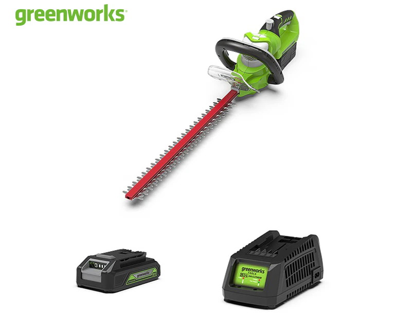Greenworks 24V 2Ah Cordless 57cm Hedge Trimmer w/ Fast Charger