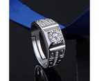 Duohan s925 Sterling Silver Ring Men, Domineering   Wide Simulation Diamond Finger Ring Adjustable Size - White