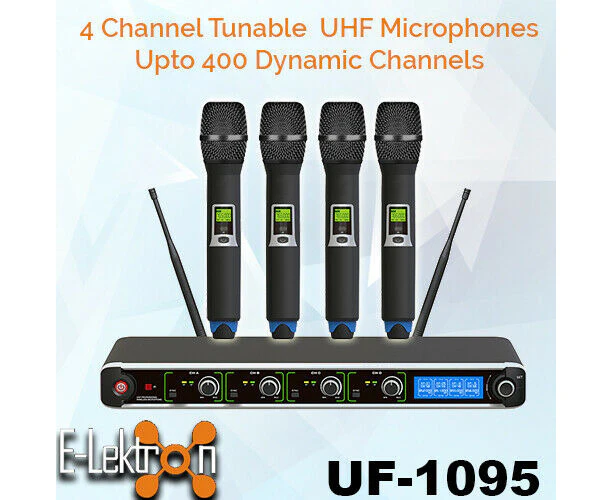 E-Lektron UF-1095 digital 400 Channels tunable dynamic UHF wireless microphone system 4xHandheld Microphone System