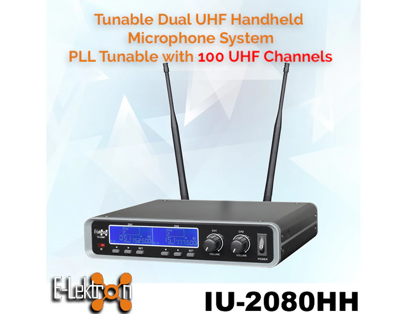 E-Lektron IU-2080 digital tunable dynamic UHF wireless microphone system 1xHeadset 1xHand-held Microphone System 100 Channels