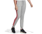Adidas Women's Essentials 3-Stripes Pants / Trackpants - Medium Grey Heather/Core Pink