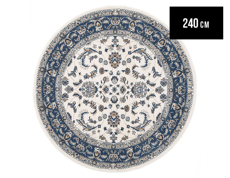 Rug Culture 240x240cm Palace 20 Power Loomed Round Rug - White/Blue