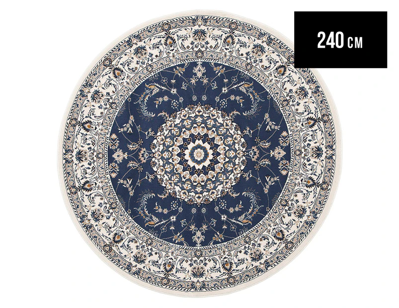 Rug Culture 240x240cm Palace 22 Power Loomed Round Rug - White/Blue