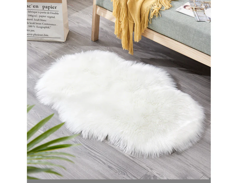 Irregular Artificial Wool Fur Soft Plush Rug Carpet - White
