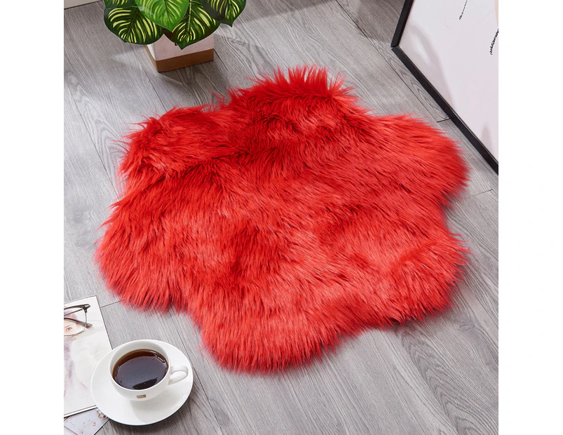 Irregular Artificial Wool Fur Soft Plush Rug Carpet - Red