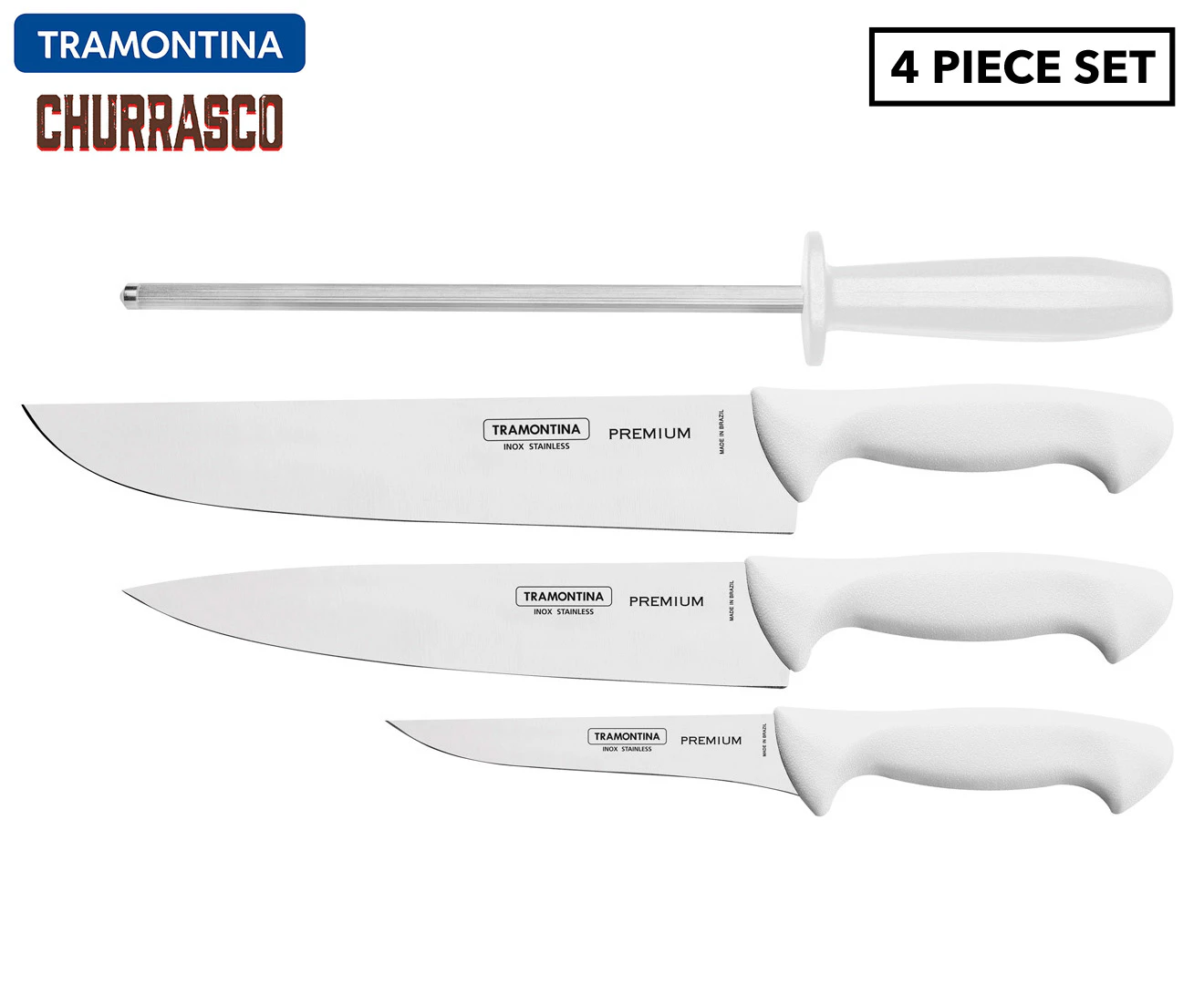 4pc Tramontina Premium Knives & Sharpener Home/Kitchen Cooking Tool Set White