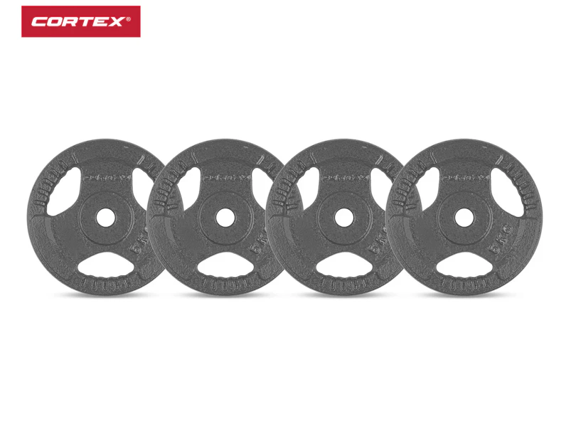 Cortex 4-Piece 5kg Tri-Grip Cast Iron Weight Plate Set - Dark Grey