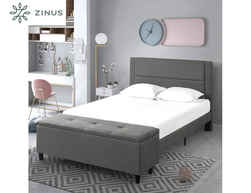 Zinus Wanda Platform Upholstered Bed Frame w/ Storage Footboard - Grey
