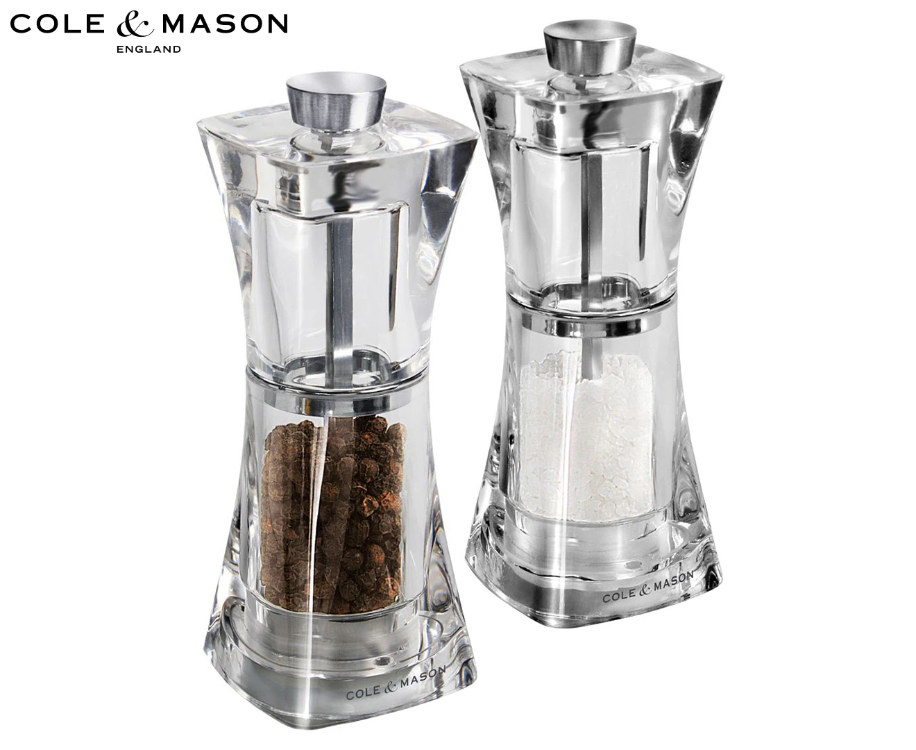 Cole & Mason Crystal Salt & Pepper Mill Kitchen Spice Grinder Gift Set Clear