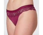 Lily Loves Micro and Lace G-String Briefs - Burgundy - Red