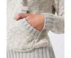 Piping Hot Zip Through Knitted Hoodie Jumper - Grey Marle - Grey