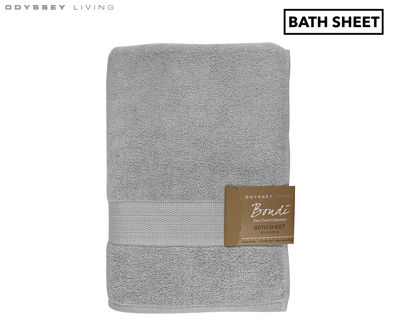 2 x Odyssey Living Bondi Zero Twist Bath Sheet - Silver Oasis | Catch.co.nz