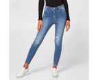 Lily Loves High Rise Skinny Jeans - Mid Blue Distressed - Blue