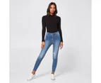 Lily Loves High Rise Skinny Jeans - Mid Blue Distressed - Blue