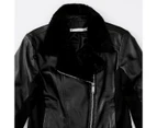 Target Girls Faux Leather Fur Trim Jacket - Black - Black