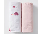 Baby Organic Cotton Flannelette 2 Pack Fitted Cot Sheets - Little Bloom - Pink