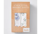 Baby Organic Cotton 2 Pack Fitted Bassinet Sheets - Australian Animals - White