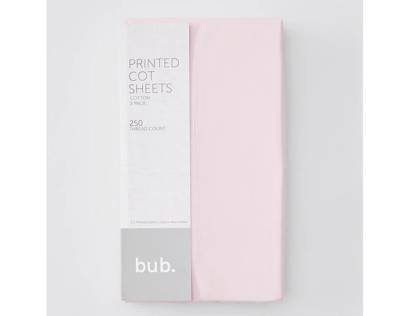 2 Pack Fitted Cot Sheets - Pink