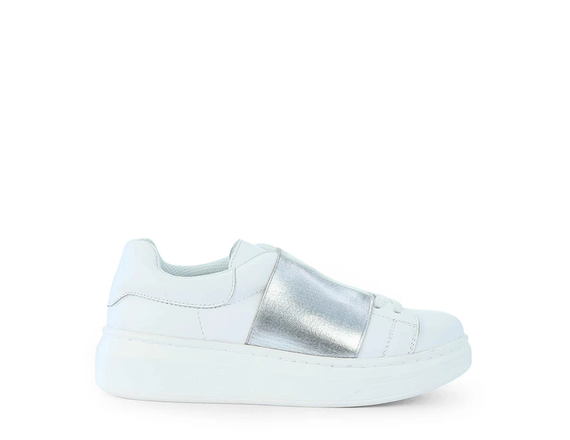 Urban Collective Women Banded Leather Sneakers - White & Silver