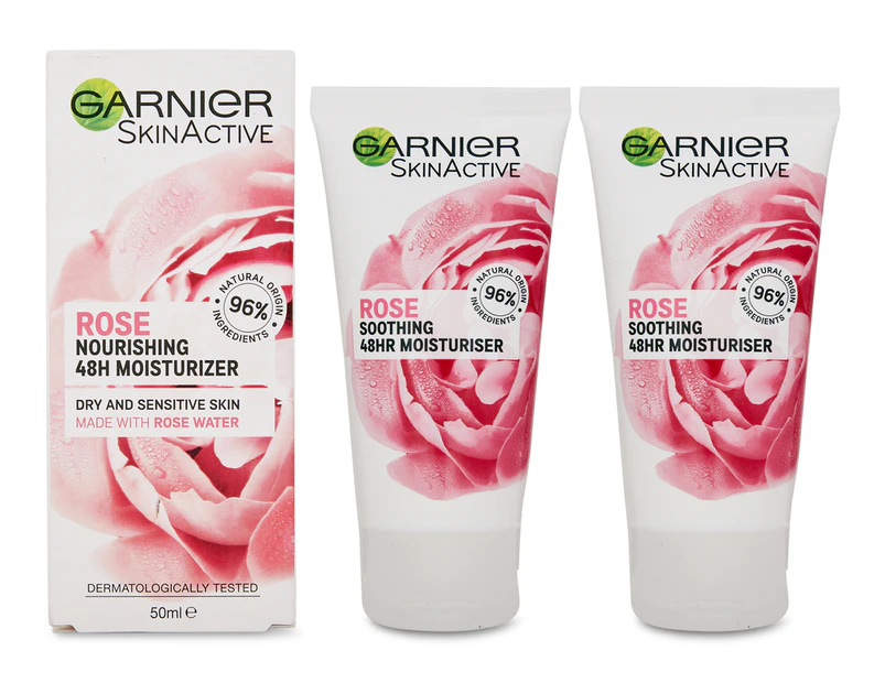 2 x Garnier SkinActive Hydrating & Soothing Botanical Day Cream Rose Water 50mL