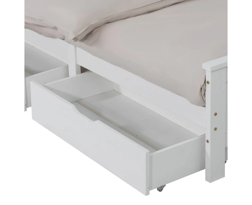 2 x Wooden Bed Frame Storage Trundle Drawers-White