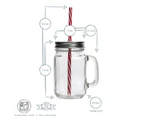 4x 450ml Mason Jar Drinking Glasses with Straws - Retro Cocktail Serving Jug with Handle and Lid - by Rink Drink