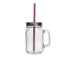4x 450ml Mason Jar Drinking Glasses with Straws - Retro Cocktail Serving Jug with Handle and Lid - by Rink Drink