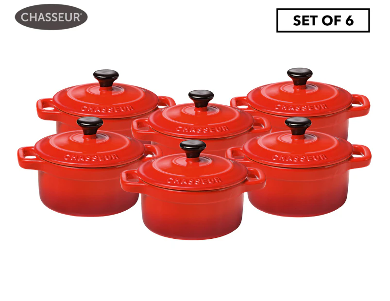 Set of 6 Chasseur 10cm La Cuisson Mini Cocotte w/ Lids - Red