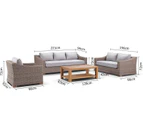 Retreat 3+2+1 Seater Lounge Setting With Coffee Table - Outdoor Wicker Lounges - Straw wicker with Olefin Grey