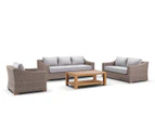 Retreat 3+2+1 Seater Lounge Setting With Coffee Table - Outdoor Wicker Lounges - Straw wicker with Olefin Grey