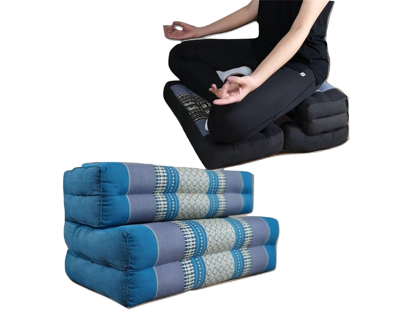 [Mango Trees] 3-Fold Foldable Meditation Cushion Kapok Filled Zafu Matt Blue