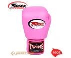Leather Boxing Gloves Twins Kick Boxing MMA UFC Muay Thai Pink 16oz BGVL-3