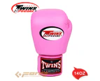Leather Boxing Gloves Twins Kick Boxing MMA UFC Muay Thai Pink 14oz BGVL-3