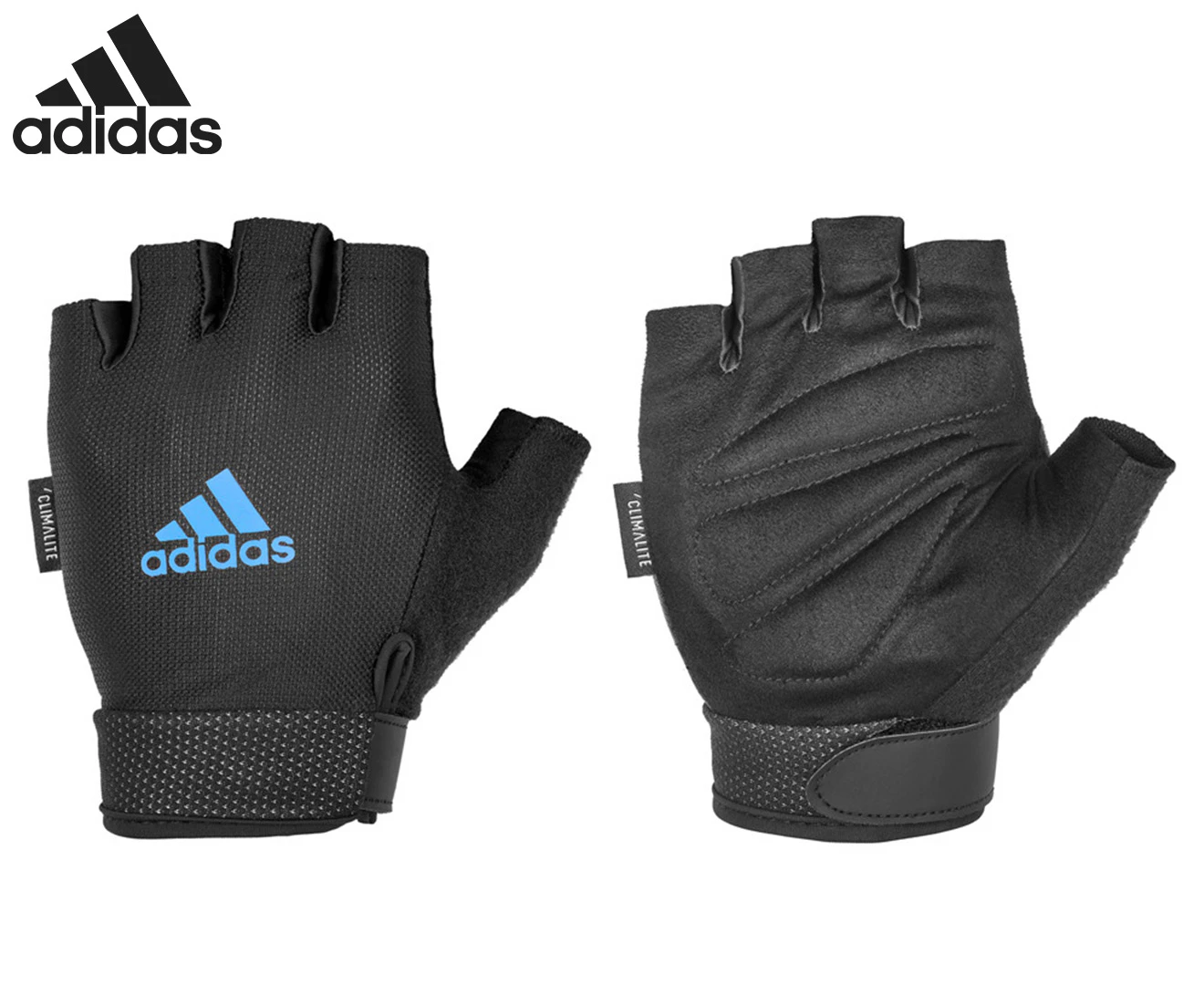 Adidas Climate Adjustable Unisex Weight/Gym/Sports Half Finger Gloves BLK/BLU - Black/Blue