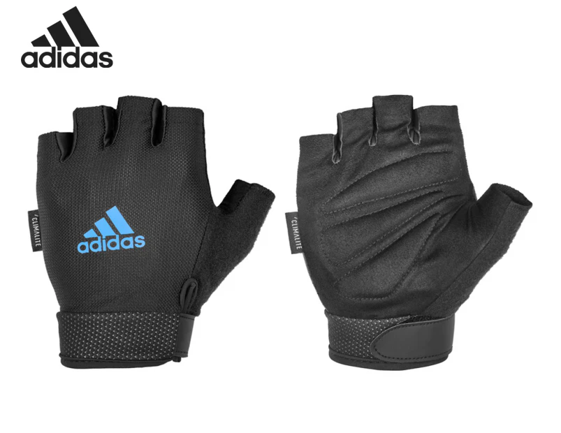 Adidas Climate Adjustable Unisex Weight/Gym/Sports Half Finger Gloves BLK/BLU - Black/Blue