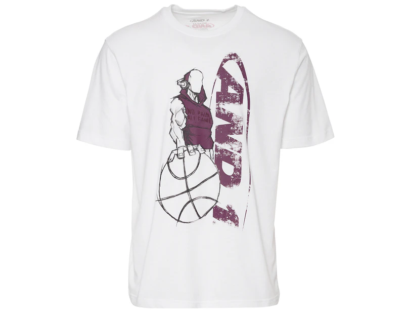 AND1 Men's All Game Tee / T-Shirt / Tshirt - Stark White