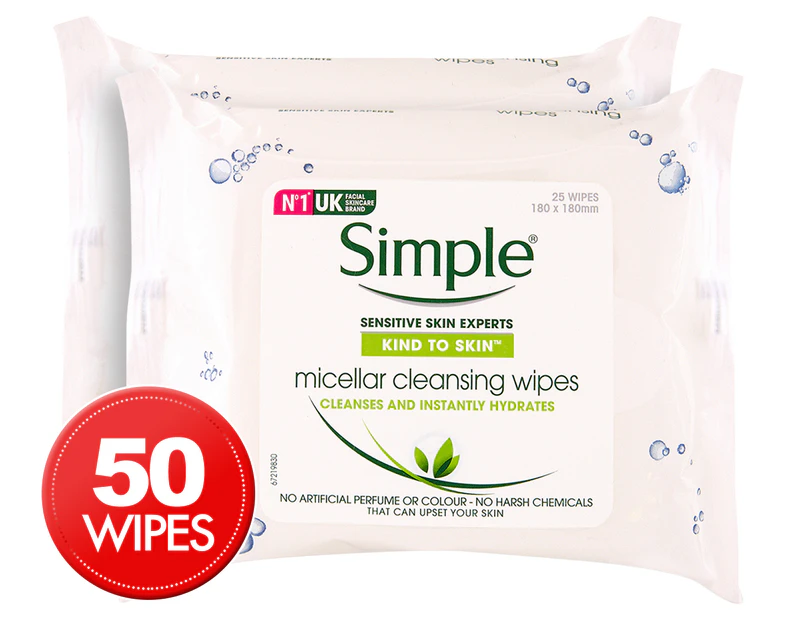2 x 25pk Simple Micellar Cleansing Wipes
