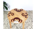 Kids Wooden Table + 2 Chairs Set Monkey Design Carved Timber Children Furniture