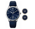 Emporio Armani Men's 43mm Ruggero Leather Watch & Cuff Links Set - Blue