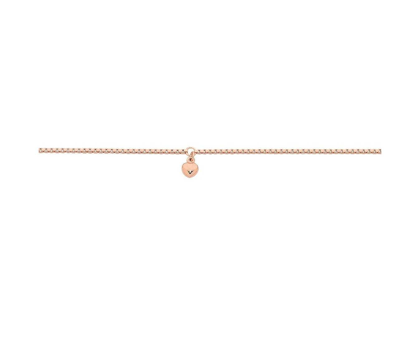 Bevilles Jewellers 9ct Rose Gold Silver Infused Anklet with Puff Heart