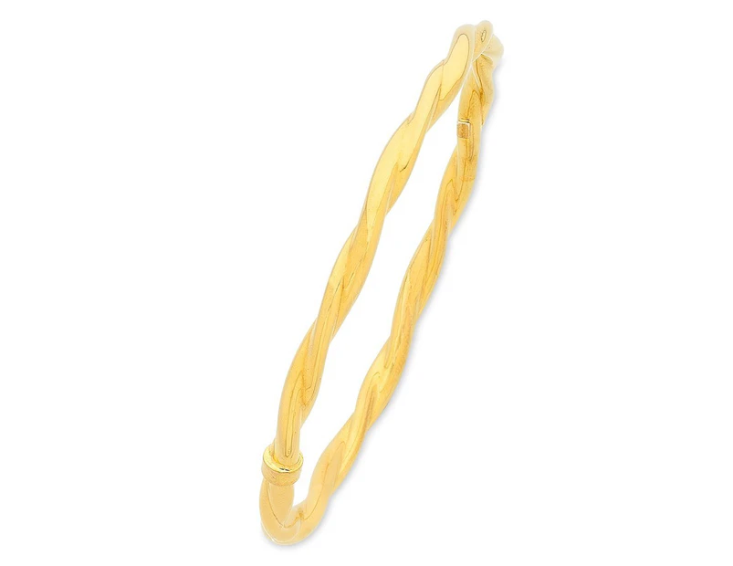 Bevilles 9ct Yellow Gold Silver Infused Twist Bangle - Yellow Gold