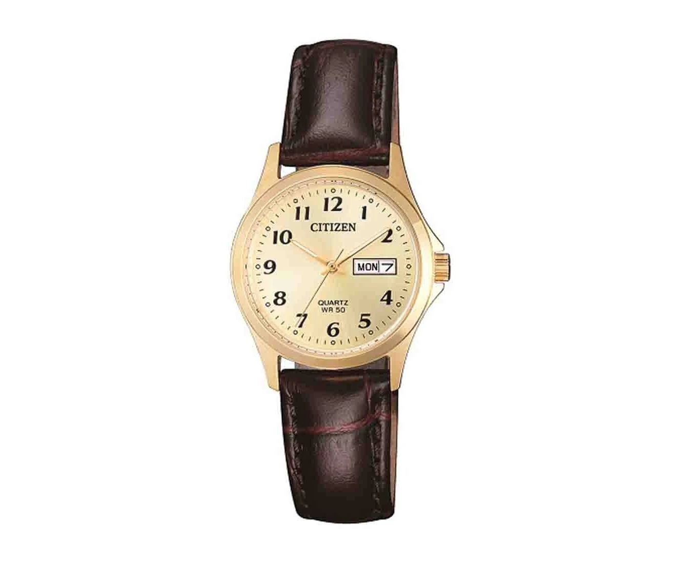 Citizen Ladies Leather Strap Gold Watch Model EQ2002-07P