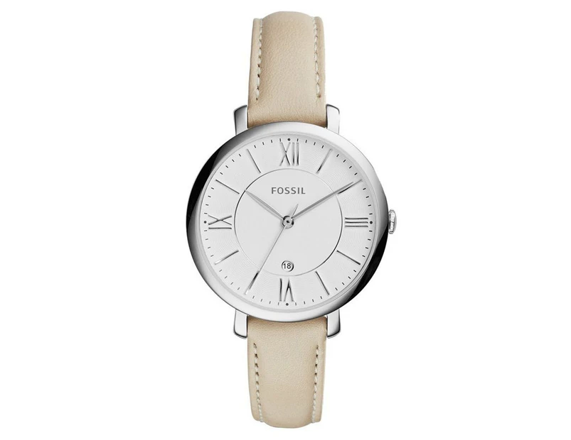 Fossil Women's 36mm Jacqueline Leather Watch - Beige/Silver/White
