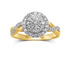Bevilles Martina Halo Shoulder Wave Ring with 3/4ct of Diamonds in 9ct Yellow Gold