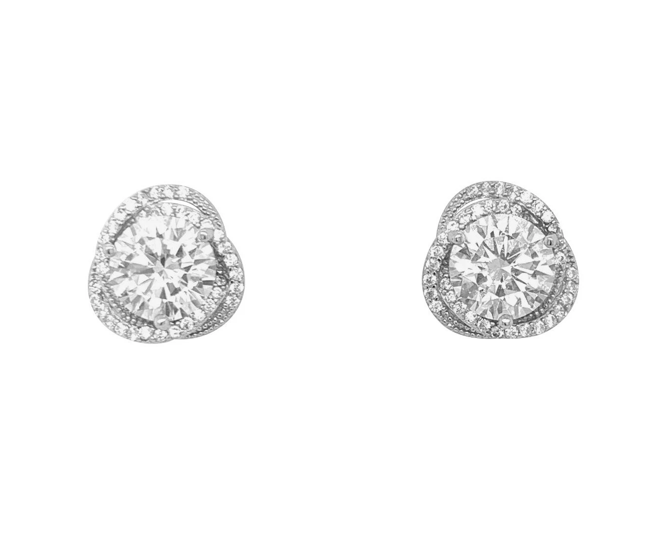 Bevilles Sterling Silver Cubic Zirconia Swirl Halo Stud Earrings