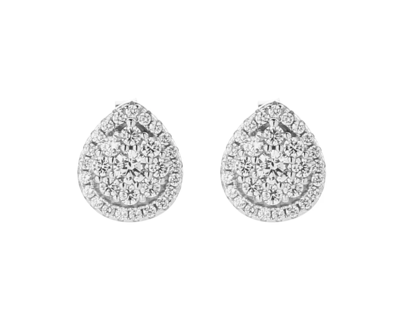 Bevilles Sterling Silver Cubic Zirconia Pear Halo Earrings Stud