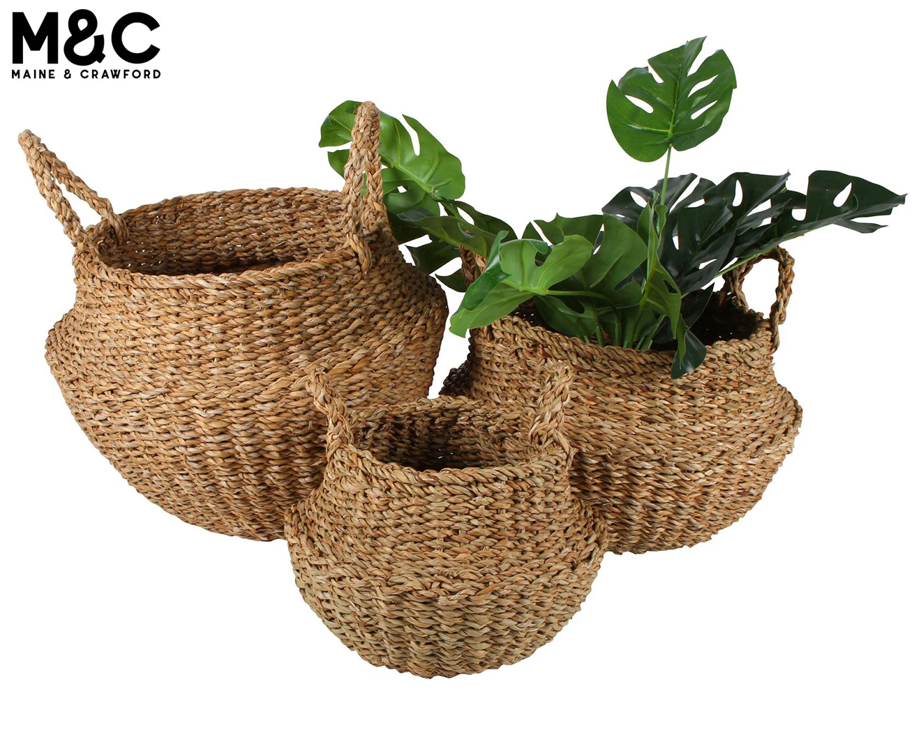 3pc Maine & Crawford Eddi 25/35/45cm Typha Belly Basket Organiser Set Natural