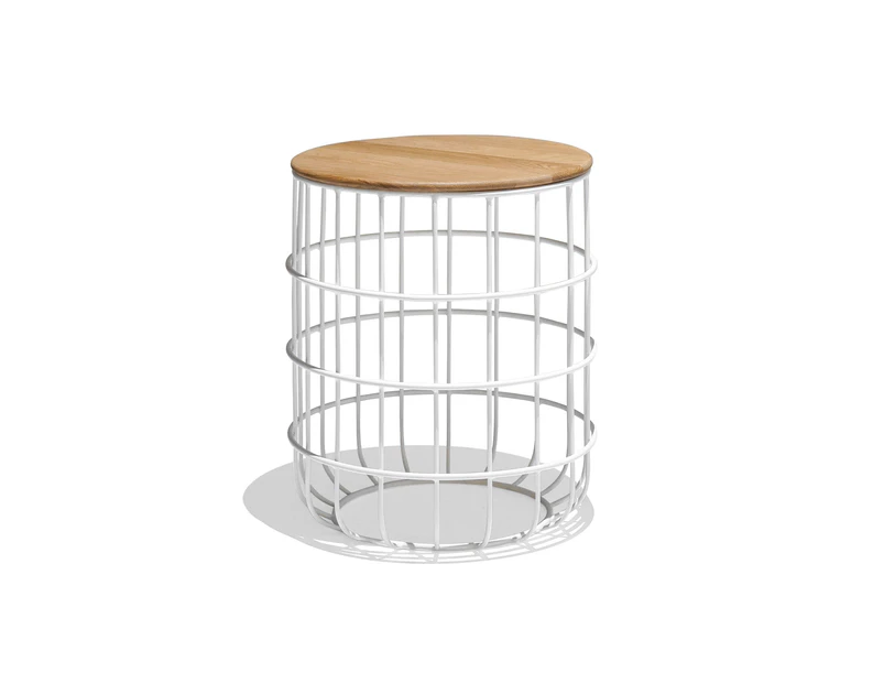 Grace Timber Round Side Table - White / Oak