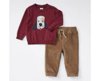 Target Baby Long Sleeve 2 Piece Crew Knit and Cord Set - Burgundy/Tan - Multi